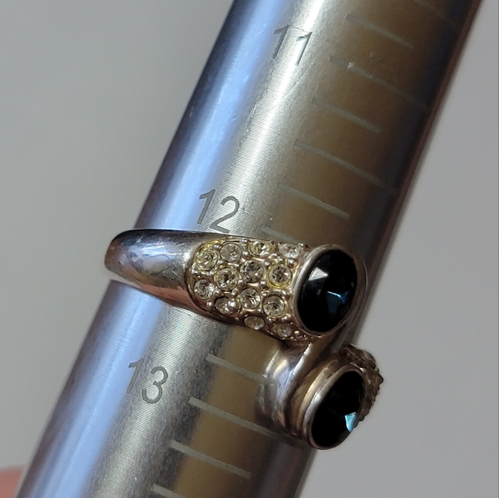 Vintage Silver Tone Faux Diamond and Sapphire Bypass RingSize 12.5 - Picture 10 of 10